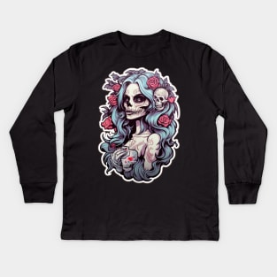 Muerta Calaca Calavera Day of the Dead Kids Long Sleeve T-Shirt